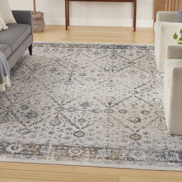 Homeroots 9' X 12' Blue And Ivory Floral Medallion Power Loom Distressed Washable Area Rug  Polyester 545100