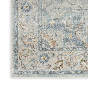 HomeRoots 9' Blue and Ivory Floral Medallion Area Rug - Distressed Power Loomed Design, Washable Elegance 9' X 12' 545100