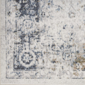 Homeroots 9' X 12' Blue And Ivory Floral Medallion Power Loom Distressed Washable Area Rug  Polyester 545100