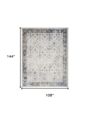 Homeroots 9' X 12' Blue And Ivory Floral Medallion Power Loom Distressed Washable Area Rug  Polyester 545100