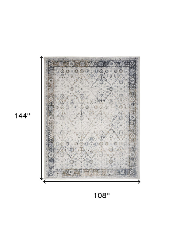 Homeroots 9' X 12' Blue And Ivory Floral Medallion Power Loom Distressed Washable Area Rug  Polyester 545100