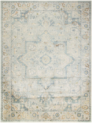 HomeRoots 9' Blue and Ivory Floral Medallion Area Rug - Distressed Power Loomed Design, Washable Elegance 9' X 12' 545100