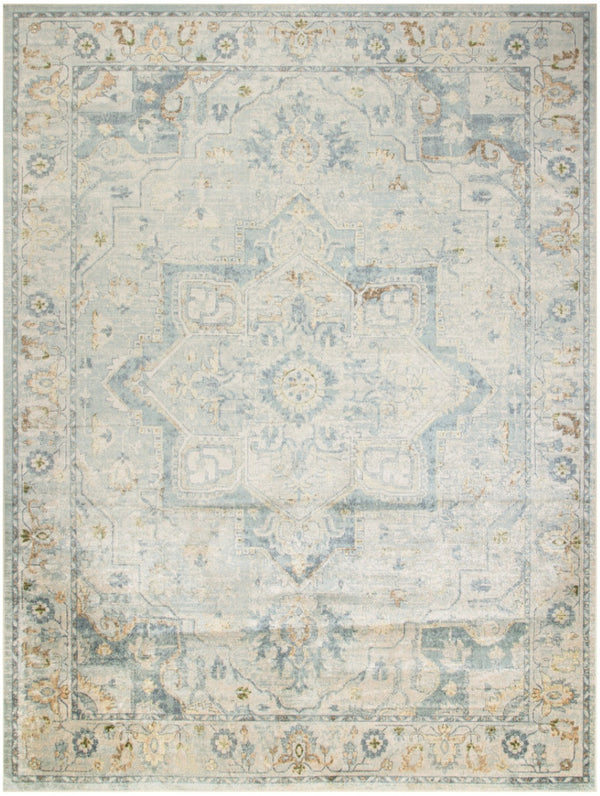 HomeRoots 9' Blue and Ivory Floral Medallion Area Rug - Distressed Power Loomed Design, Washable Elegance 9' X 12' 545100