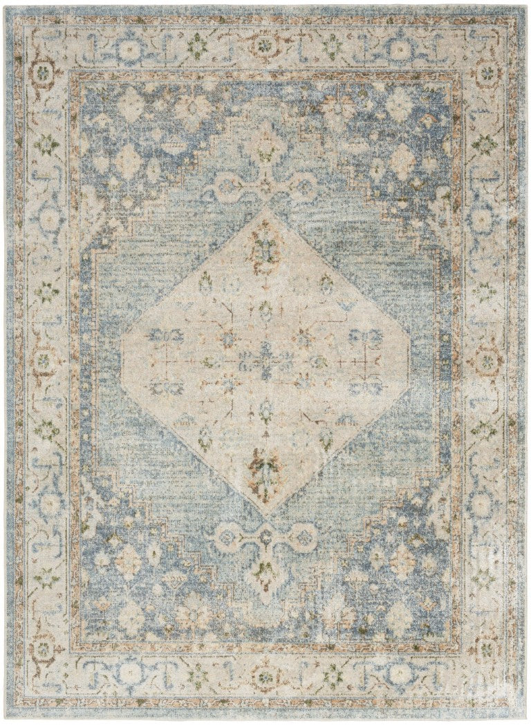 HomeRoots Floral Medallion Washable Polyester Area Rug with Distressed Vintage Appeal for Living Room 9' X 12' 545108