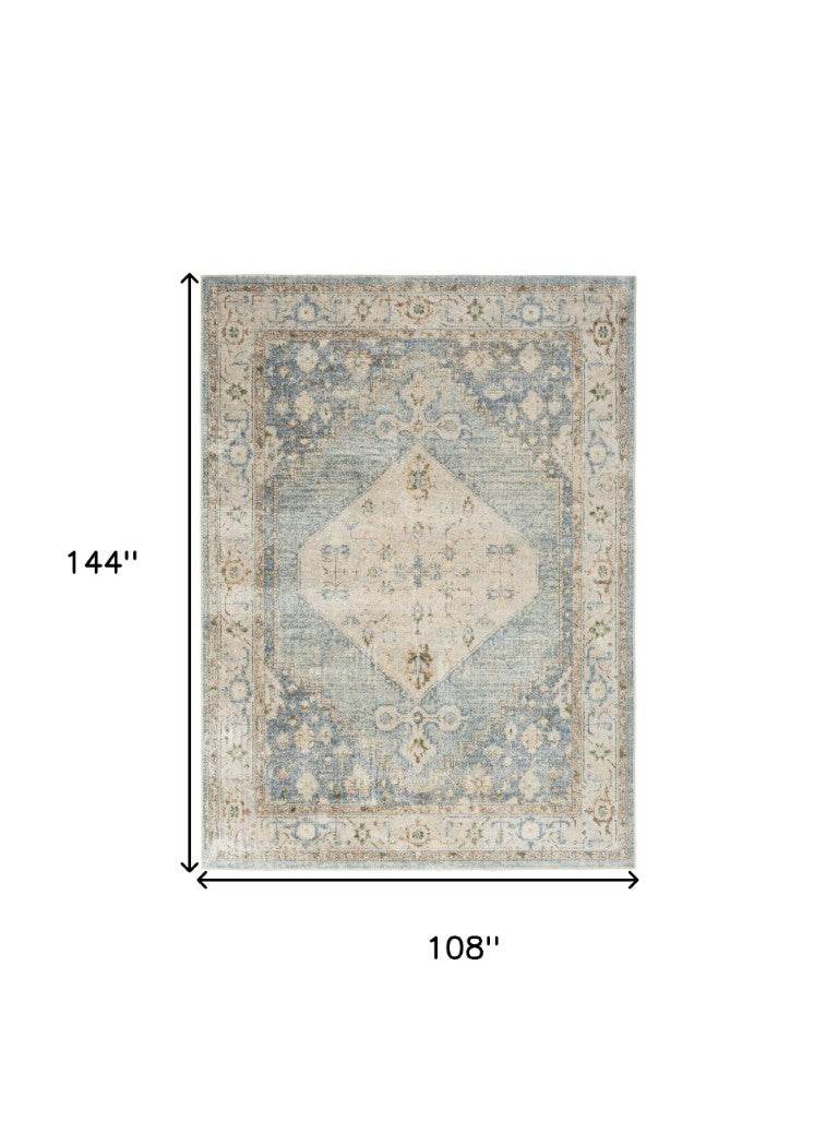 HomeRoots Floral Medallion Washable Polyester Area Rug with Distressed Vintage Appeal for Living Room 9' X 12' 545108