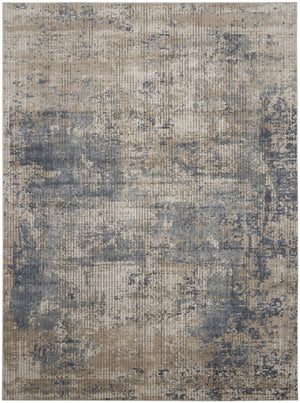 Homeroots 9' X 12' Beige And Blue Abstract Power Loom Distressed Area Rug  Polypropylene,Polyester 545109