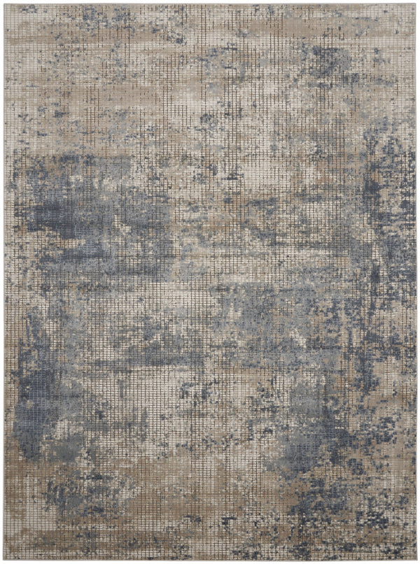 Homeroots 9' X 12' Beige And Blue Abstract Power Loom Distressed Area Rug  Polypropylene,Polyester 545109
