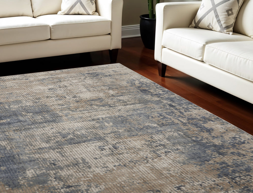 Homeroots 9' X 12' Beige And Blue Abstract Power Loom Distressed Area Rug  Polypropylene,Polyester 545109