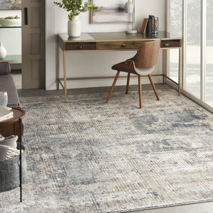 HomeRoots 9' Beige and Blue Abstract Power Loom Distressed Area Rug - Elevate Your Space with Style! 9' X 12' 545109