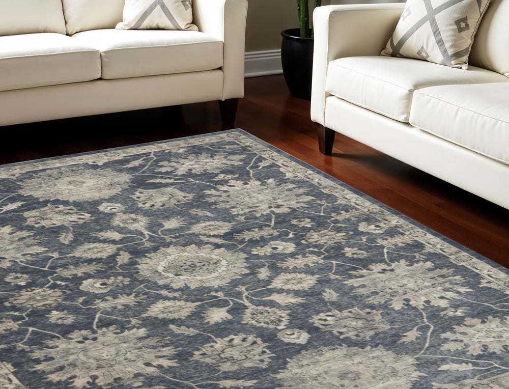 Homeroots 9' X 12' Beige And Blue Floral Medallion Power Loom Area Rug  Polypropylene,Polyester 545110