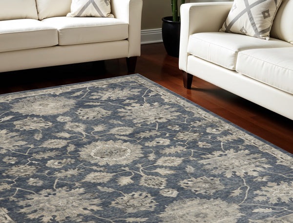 Homeroots 9' X 12' Beige And Blue Floral Medallion Power Loom Area Rug  Polypropylene,Polyester 545110