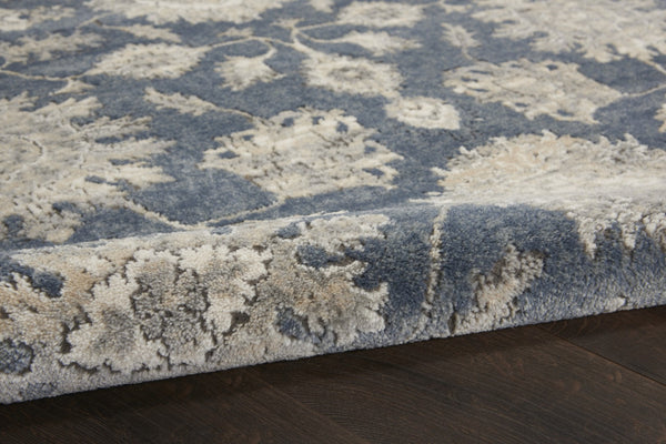 HomeRoots 9' Elegant Beige and Blue Floral Medallion Area Rug - Durable Power Loomed Design for Any Room 9' X 12' 545110