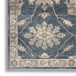 HomeRoots 9' Elegant Beige and Blue Floral Medallion Area Rug - Durable Power Loomed Design for Any Room 9' X 12' 545110
