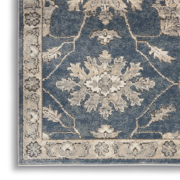 HomeRoots 9' Elegant Beige and Blue Floral Medallion Area Rug - Durable Power Loomed Design for Any Room 9' X 12' 545110