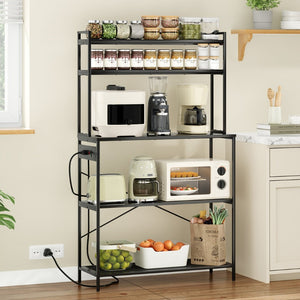 English Elm Large Five Tier Industrial Bakers Rack with Built in Outlets Microwave Stand Kitchen Organizer Black T3623P431203