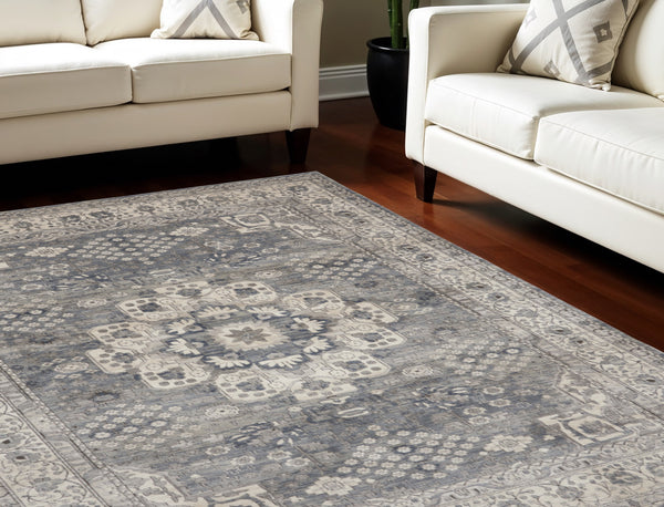 Homeroots 9' X 12' Gray And Ivory Medallion Power Loom Area Rug  Polypropylene,Polyester 545114