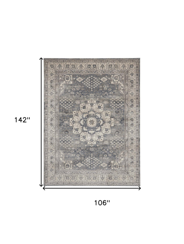 Homeroots 9' X 12' Gray And Ivory Medallion Power Loom Area Rug  Polypropylene,Polyester 545114