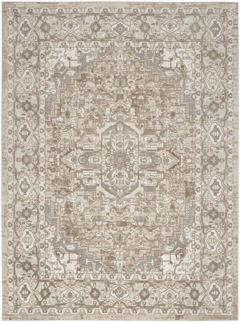 Homeroots 4' X 6' Beige And Ivory Medallion Power Loom Distressed Area Rug  Polypropylene,Polyester 545116