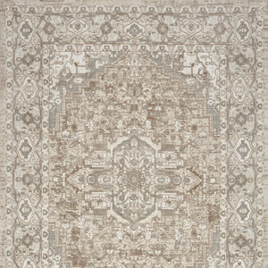 Homeroots 4' X 6' Beige And Ivory Medallion Power Loom Distressed Area Rug  Polypropylene,Polyester 545116