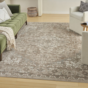Homeroots 4' X 6' Beige And Ivory Medallion Power Loom Distressed Area Rug  Polypropylene,Polyester 545116