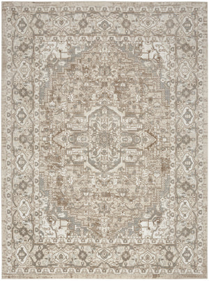 Homeroots 5' X 7' Beige And Ivory Medallion Power Loom Distressed Area Rug  Polypropylene,Polyester 545118