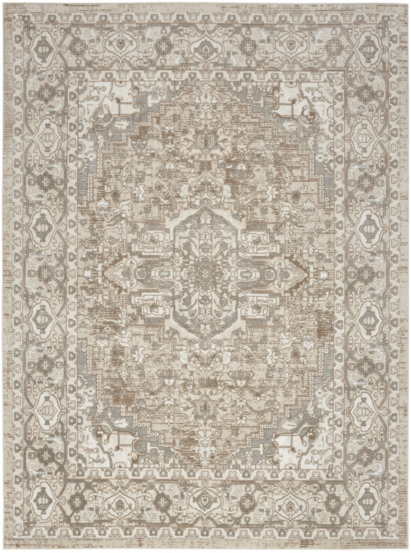 Homeroots 5' X 7' Beige And Ivory Medallion Power Loom Distressed Area Rug  Polypropylene,Polyester 545118