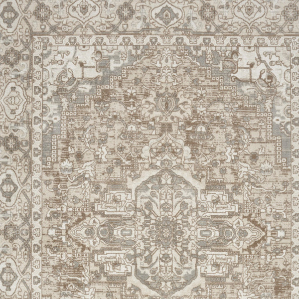Homeroots 5' X 7' Beige And Ivory Medallion Power Loom Distressed Area Rug  Polypropylene,Polyester 545118