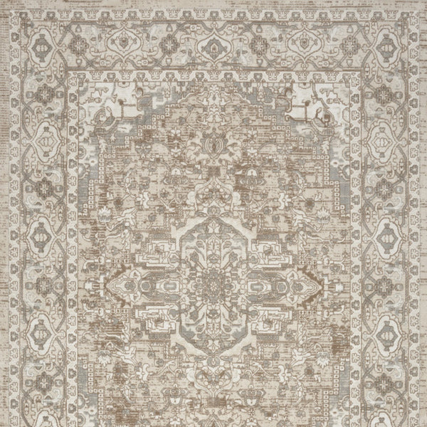 Homeroots 5' X 7' Beige And Ivory Medallion Power Loom Distressed Area Rug  Polypropylene,Polyester 545118