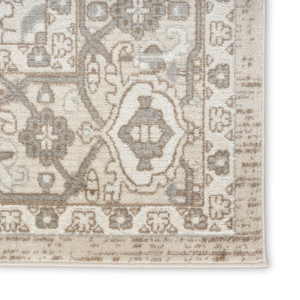 HomeRoots 5' Beige and Ivory Medallion Area Rug - Power-Loomed, Vintage Distressed Finish for Timeless Elegance 5' X 7' 545118
