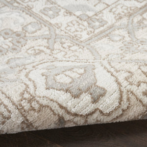 HomeRoots 5' Beige and Ivory Medallion Area Rug - Power-Loomed, Vintage Distressed Finish for Timeless Elegance 5' X 7' 545118