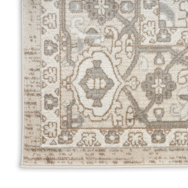 HomeRoots 5' Beige and Ivory Medallion Area Rug - Power-Loomed, Vintage Distressed Finish for Timeless Elegance 5' X 7' 545118