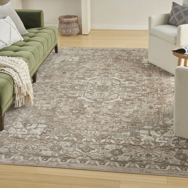 Homeroots 5' X 7' Beige And Ivory Medallion Power Loom Distressed Area Rug  Polypropylene,Polyester 545118