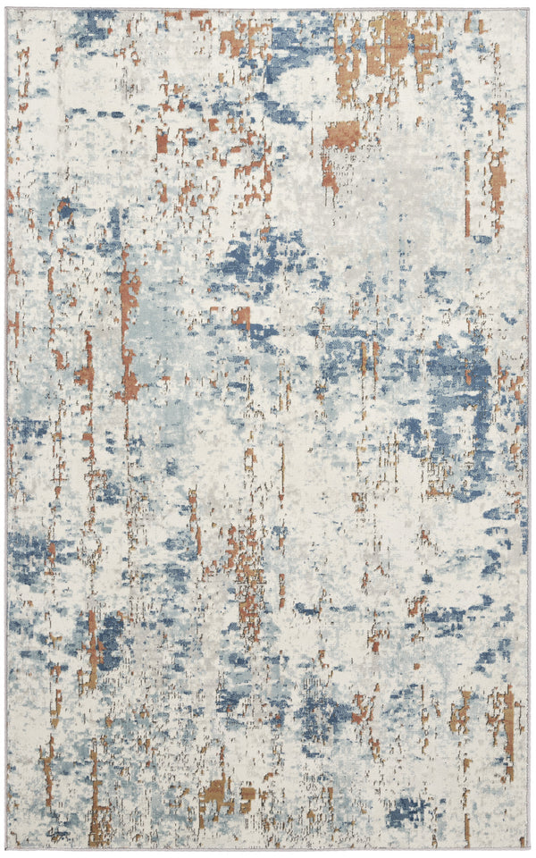 Homeroots 4' X 6' Beige And Blue Abstract Power Loom Area Rug  Polypropylene,Polyester 545120