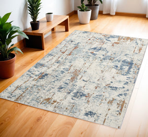 Homeroots 4' X 6' Beige And Blue Abstract Power Loom Area Rug  Polypropylene,Polyester 545120