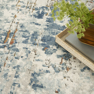 Homeroots 4' X 6' Beige And Blue Abstract Power Loom Area Rug  Polypropylene,Polyester 545120