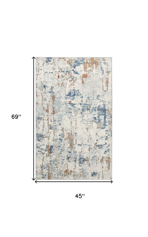 Homeroots 4' X 6' Beige And Blue Abstract Power Loom Area Rug  Polypropylene,Polyester 545120