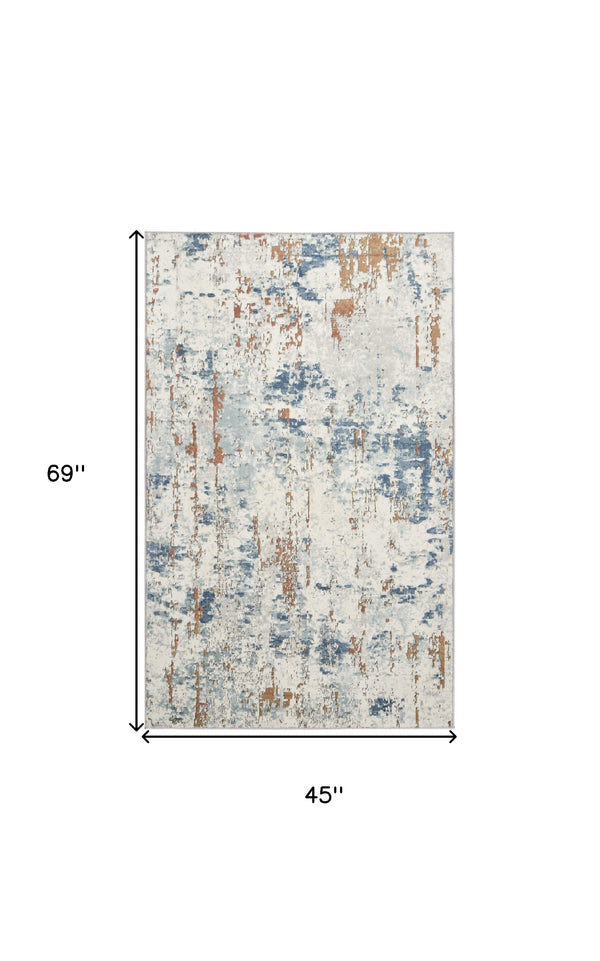 Homeroots 4' X 6' Beige And Blue Abstract Power Loom Area Rug  Polypropylene,Polyester 545120
