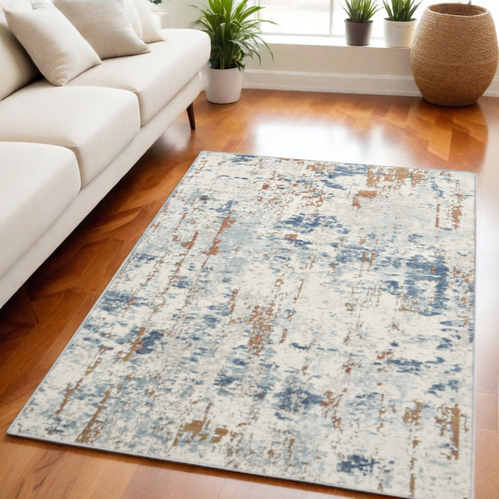 Homeroots 5' X 7' Beige And Blue Abstract Power Loom Area Rug  Polypropylene,Polyester 545122