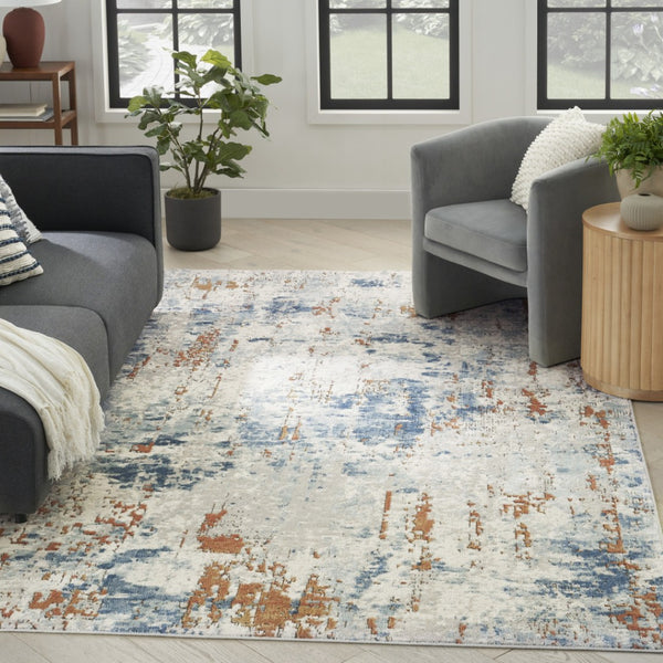 HomeRoots 5' Beige and Blue Abstract Power Loom Area Rug - Modern Design for Living Rooms and Bedrooms 5' X 7' 545122