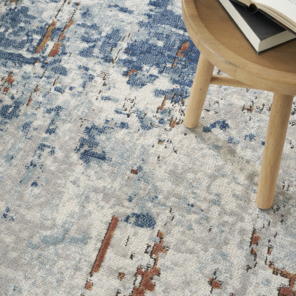 HomeRoots 5' Beige and Blue Abstract Power Loom Area Rug - Modern Design for Living Rooms and Bedrooms 5' X 7' 545122