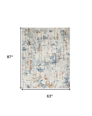 Homeroots 5' X 7' Beige And Blue Abstract Power Loom Area Rug  Polypropylene,Polyester 545122