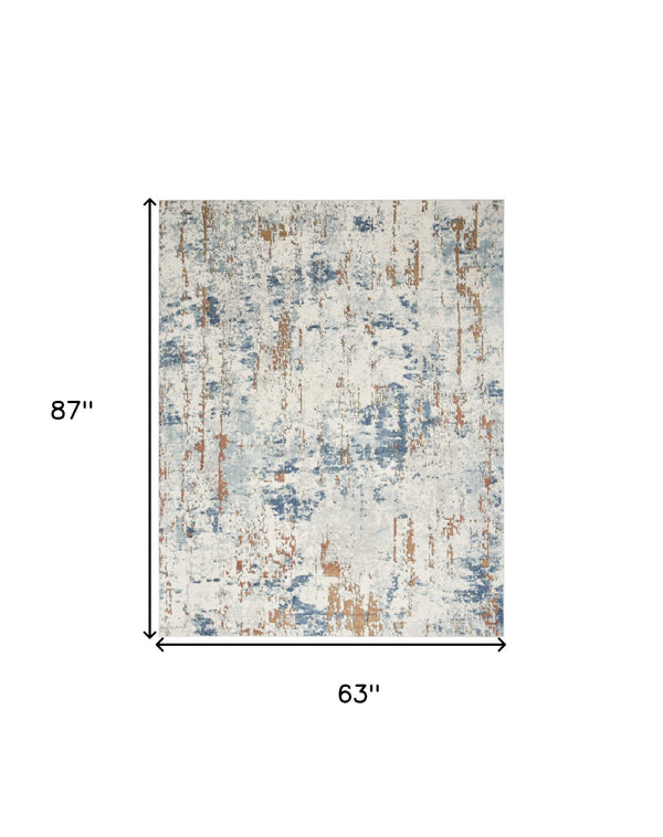 Homeroots 5' X 7' Beige And Blue Abstract Power Loom Area Rug  Polypropylene,Polyester 545122