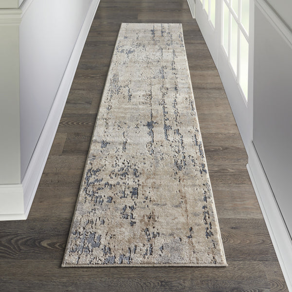 Homeroots 16' Runner Beige And Gray Abstract Power Loom Runner Rug  Polypropylene,Polyester 545125