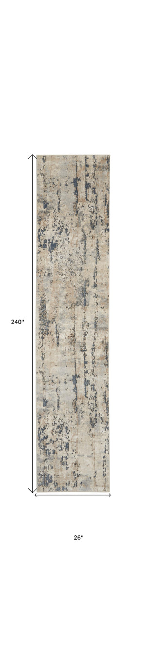 Homeroots 20' Runner Beige And Gray Abstract Power Loom Runner Rug  Polypropylene,Polyester 545126