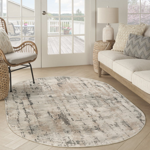 HomeRoots 16' Abstract Beige and Gray Runner Rug - Durable, Soft, Low-Profile Design for Modern Spaces 6' X 9' 545129