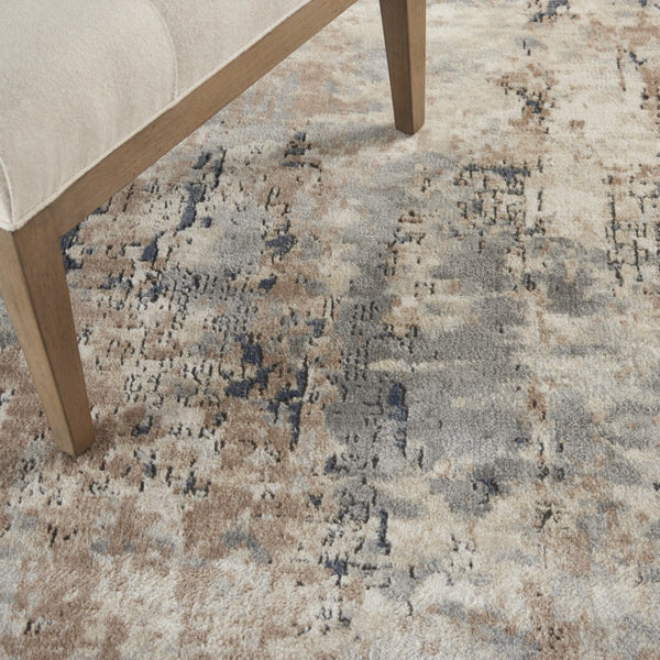 HomeRoots 16' Abstract Beige and Gray Runner Rug - Durable, Soft, Low-Profile Design for Modern Spaces 6' X 9' 545129