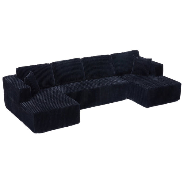 English Elm U Shape Modular Sectional Sofa Corduroy Upholstered Minimalist Living Room Couch Black W1919S00015