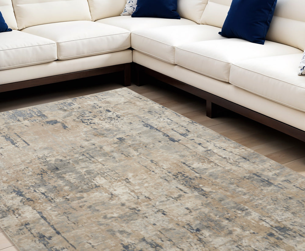 Homeroots 12' X 15' Beige And Gray Abstract Power Loom Area Rug  Polypropylene,Polyester 545130