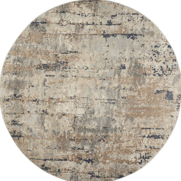Homeroots 10' Beige And Gray Round Abstract Power Loom Area Rug  Polypropylene,Polyester 545131
