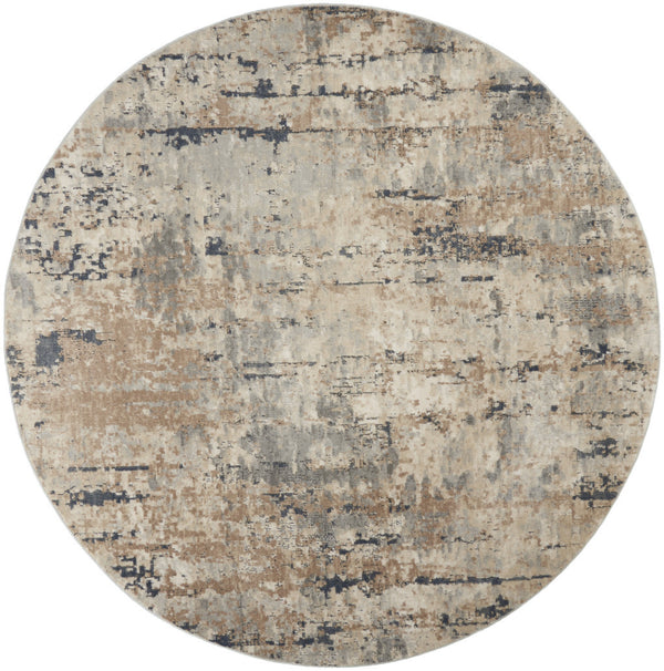Homeroots 10' Beige And Gray Round Abstract Power Loom Area Rug  Polypropylene,Polyester 545131